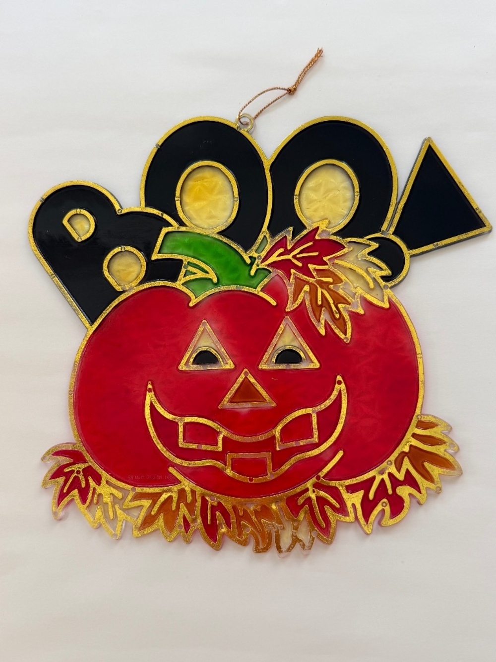 Vintage 1980s Halloween "BOO" Jack-O'-Lantern Suncatcher Window Decoration